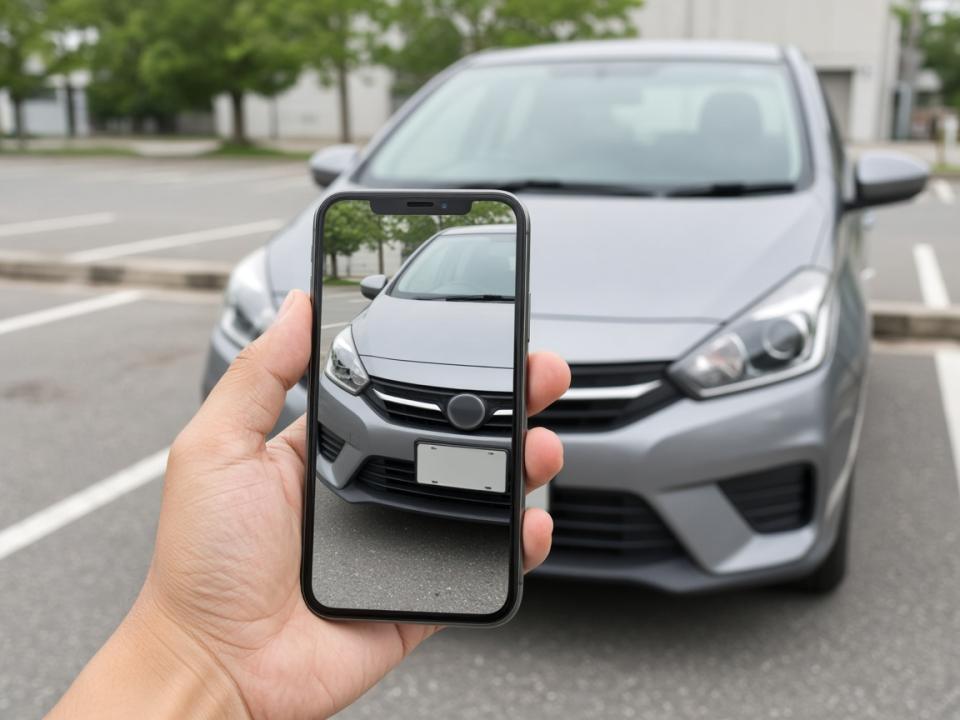 スマートフォンで車の写真を撮影して送るイメージ